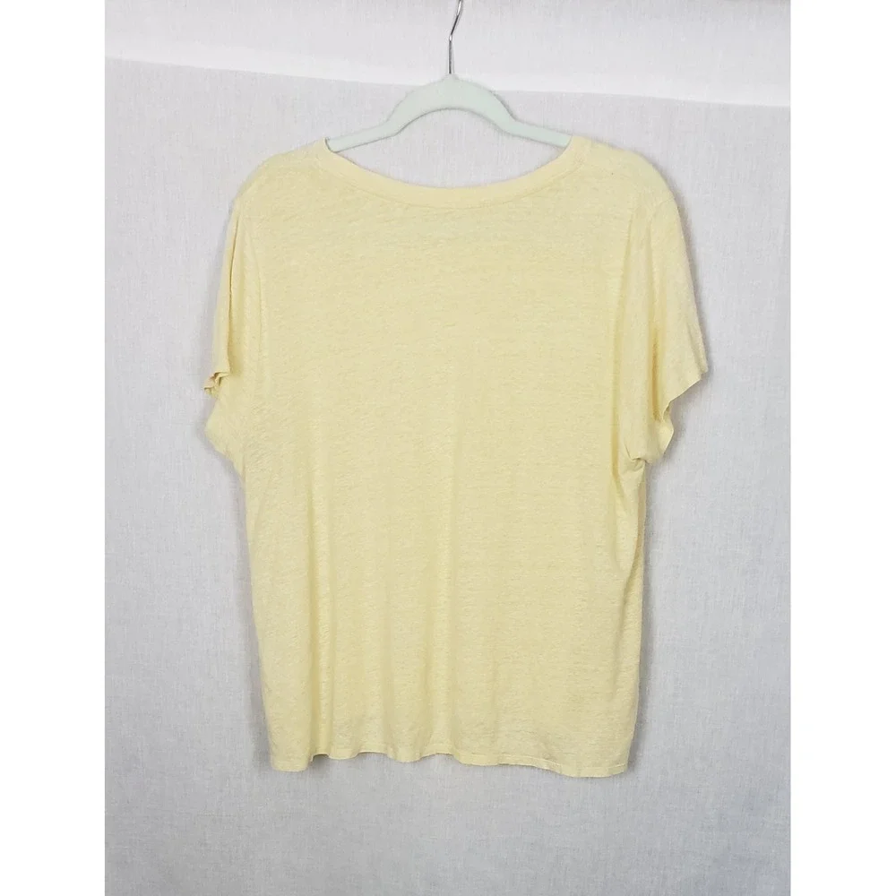 Eileen Fisher Yellow 100% Organic Linen Short Sleeve M Tee Shirt Casual Spring - Picture 2 of 7